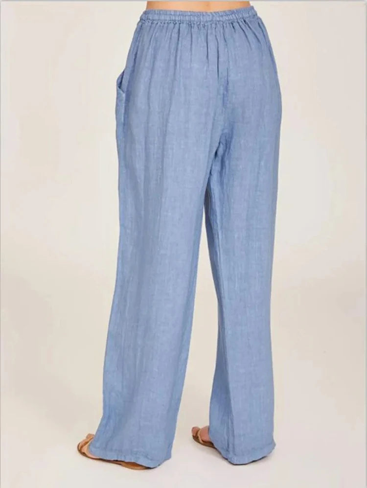 Women Cotton Linen Pants High Waist Wide-Leg Trousers - Casual & Breathable