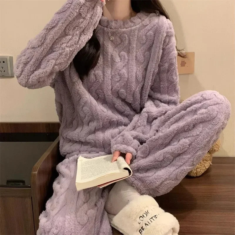 Women's Warm Coral Fleece Pajama Set