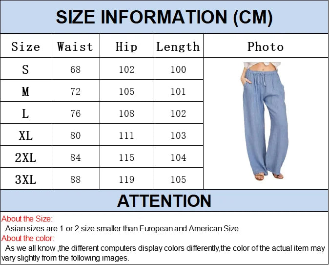 Women Cotton Linen Pants High Waist Wide-Leg Trousers - Casual & Breathable