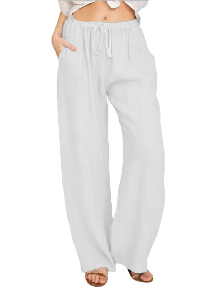 Women Cotton Linen Pants High Waist Wide-Leg Trousers - Casual & Breathable