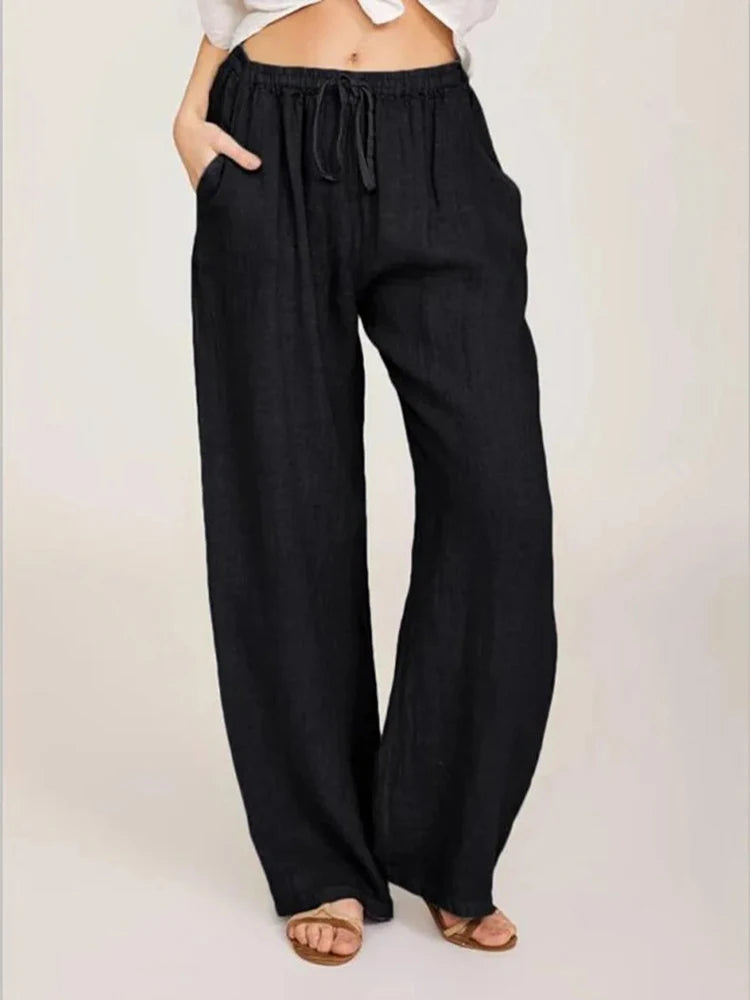 Women Cotton Linen Pants High Waist Wide-Leg Trousers - Casual & Breathable