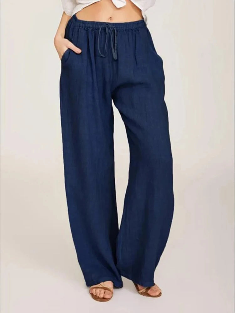 Women Cotton Linen Pants High Waist Wide-Leg Trousers - Casual & Breathable