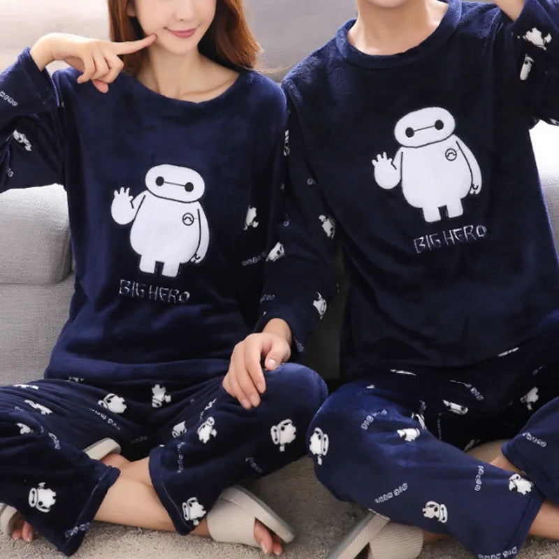 2pcs Fall Winter Coral Fleece Pajamas Set for Couples - Warm & Cozy