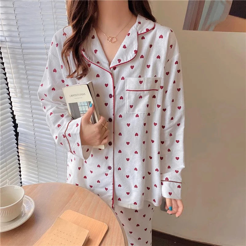 2024 Korean Style Elegant Long Sleeve Women's Pajama Set – Comfortable Lapel Loungewear