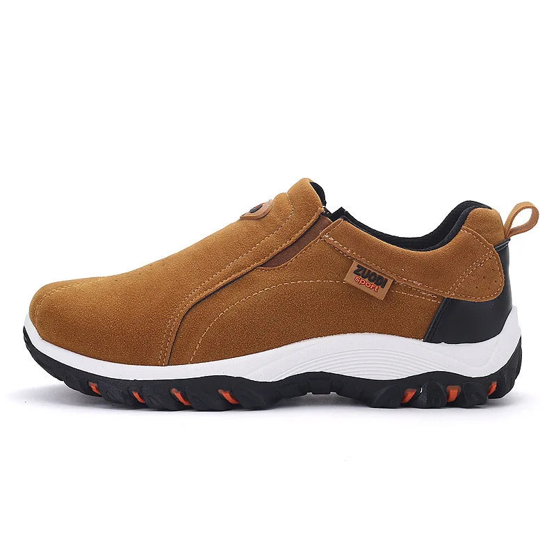 Men's Slip-On Hiking Shoes – Outdoor PU Leather Trekking Sneakers