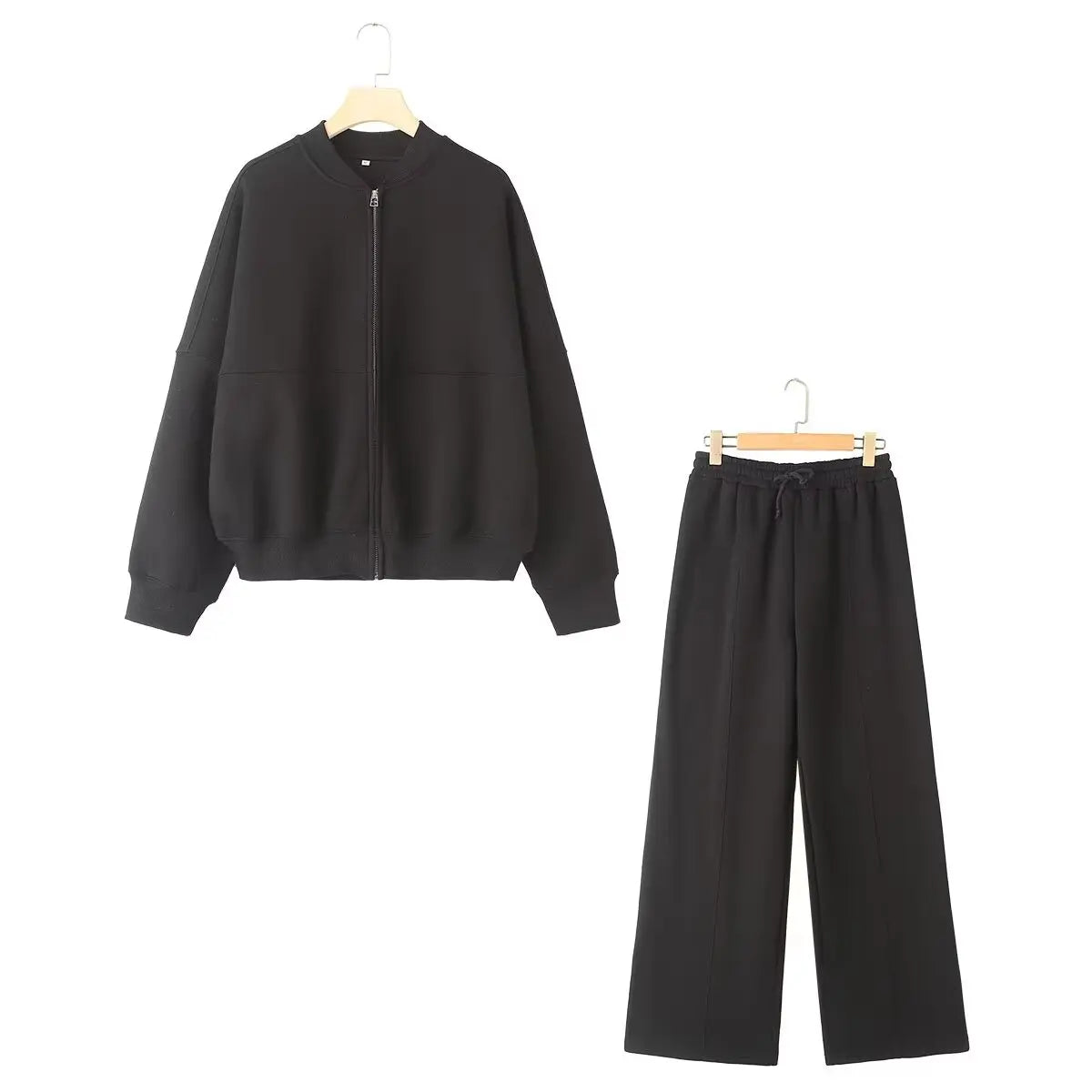 TRAFZA Women's 2-Piece Retro Zipper Bomber Jacket Sweatshirt & High-Waisted Velvet Pants Suit
