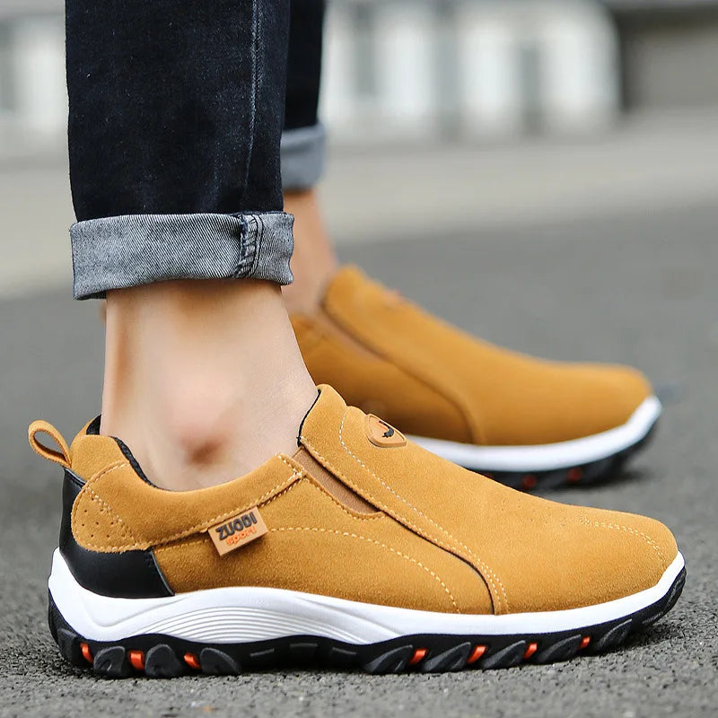 Men's Slip-On Hiking Shoes – Outdoor PU Leather Trekking Sneakers