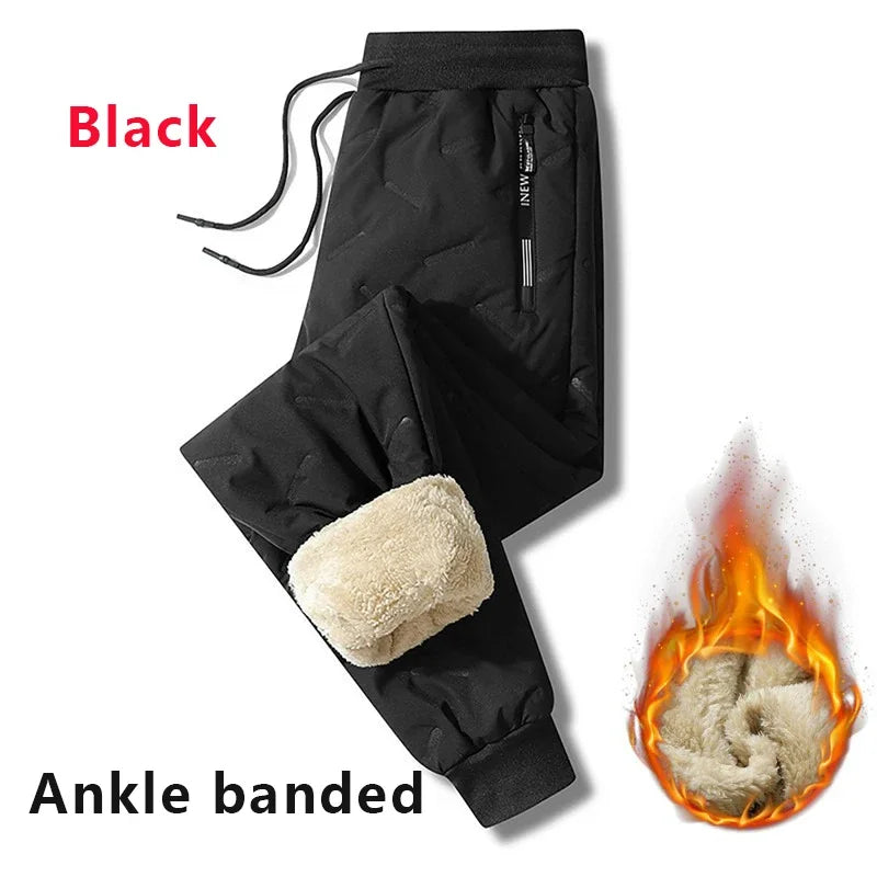 Winter Sweatwear Men Thick Fleece Sweatpants Lambswool Thermal Casual Waterproof Warm Cotton Trousers