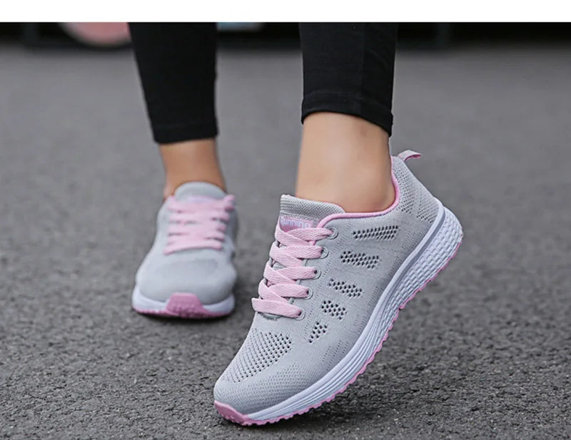 Women’s Casual Breathable Mesh Sneakers - White Flat Shoes