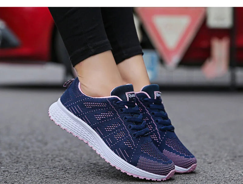 Women’s Casual Breathable Mesh Sneakers - White Flat Shoes