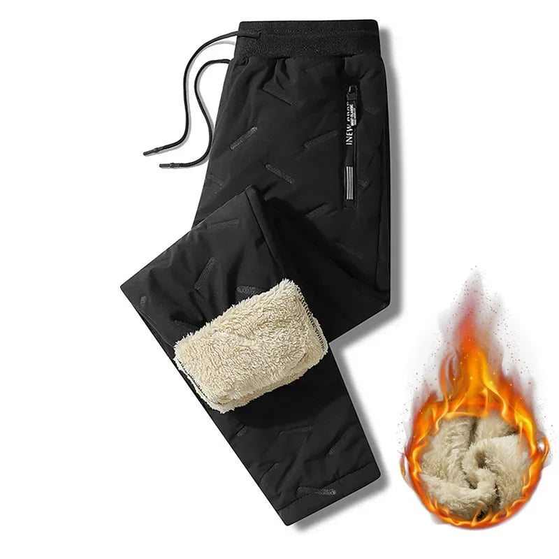 Winter Sweatwear Men Thick Fleece Sweatpants Lambswool Thermal Casual Waterproof Warm Cotton Trousers