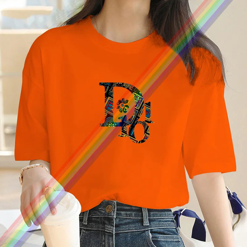 2025 New Summer Fashion Dr Printing Women's Luxury Harajuku T-Shirt – 100% Cotton O-Neck Short Sleeve Top