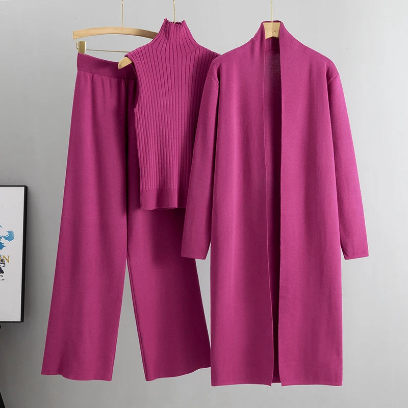 Spring Autumn 3-Piece Women Cardigan Tracksuit Set
