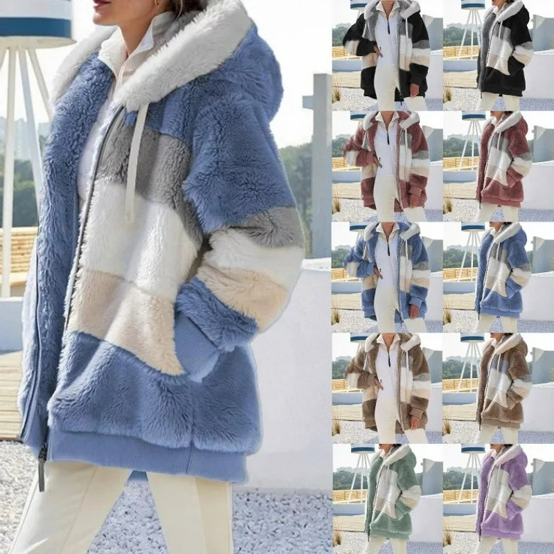 Oversized Hooded Jacket for Women - Autumn Winter Plush Coat 2023