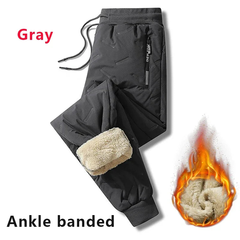 Winter Sweatwear Men Thick Fleece Sweatpants Lambswool Thermal Casual Waterproof Warm Cotton Trousers