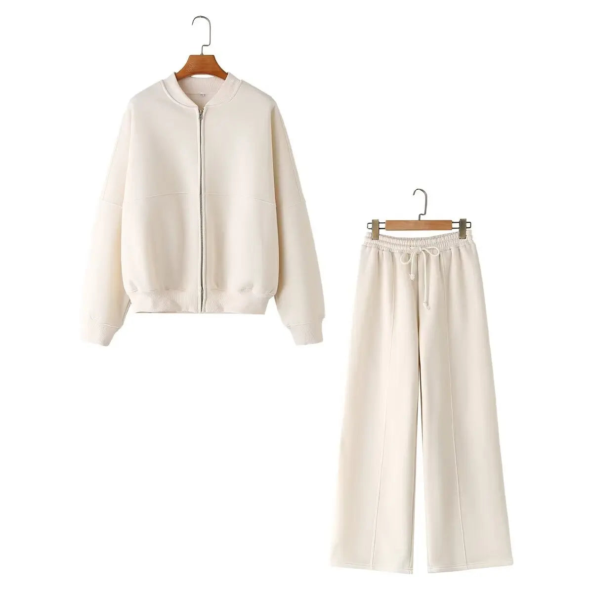 TRAFZA Women's 2-Piece Retro Zipper Bomber Jacket Sweatshirt & High-Waisted Velvet Pants Suit
