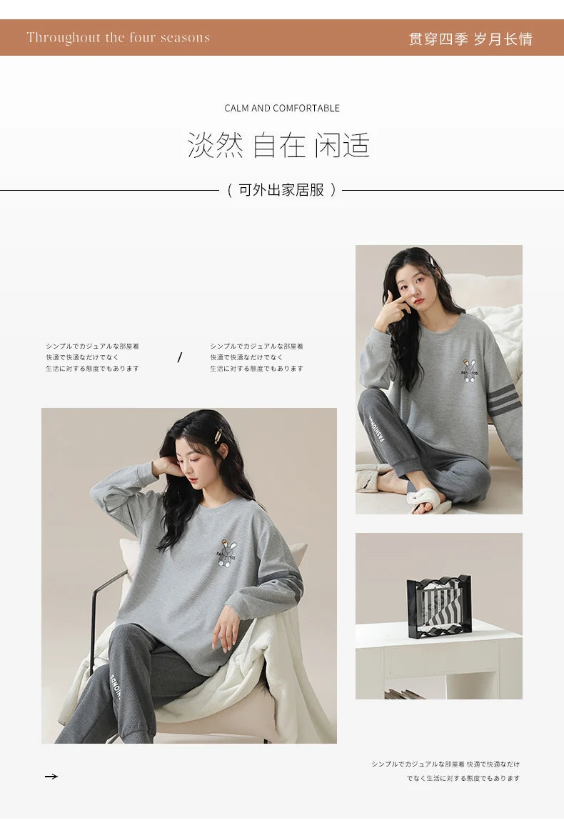 New Autumn Winter Waffle Cotton Pajamas for Women - Long Sleeves Sleepwear