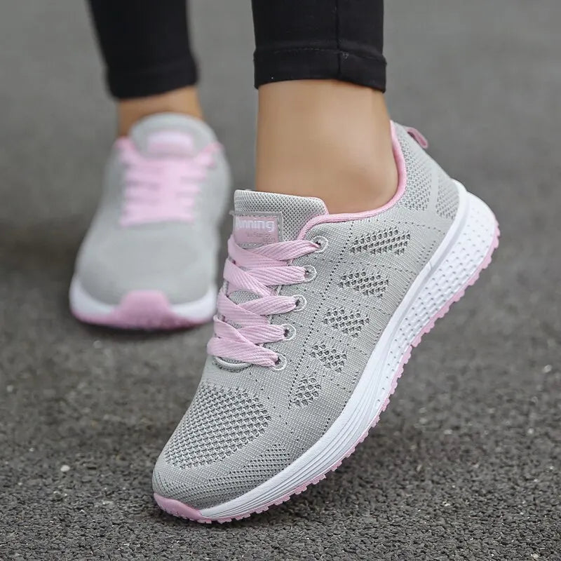 Women’s Casual Breathable Mesh Sneakers - White Flat Shoes