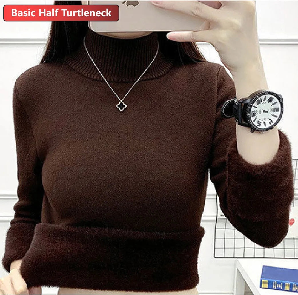 Elegant Turtleneck Winter Sweater for Women - Velvet Lined & Warm Pullover