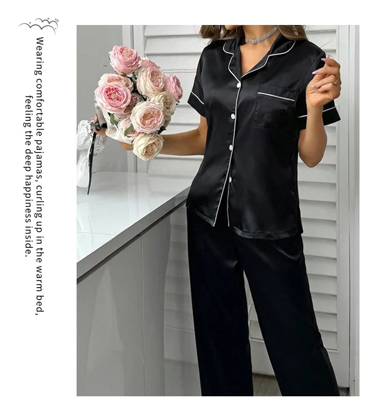 Women's Satin Pajamas Set - Autumn Button-Down Sleepwear