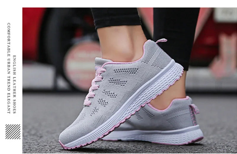 Women’s Casual Breathable Mesh Sneakers - White Flat Shoes