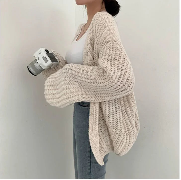 Vintage Harajuku Lantern Sleeve Women Cardigan Sweater – Casual Korean Fall Streetwear