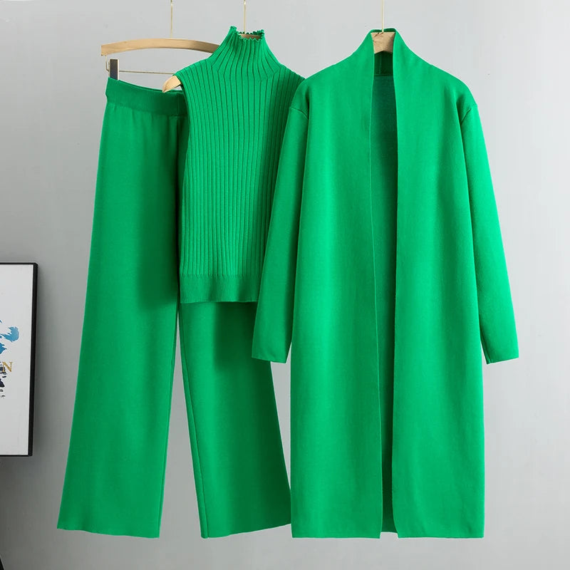 Spring Autumn 3-Piece Women Cardigan Tracksuit Set