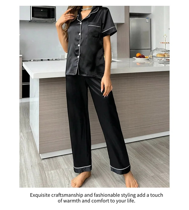 Women's Satin Pajamas Set - Autumn Button-Down Sleepwear