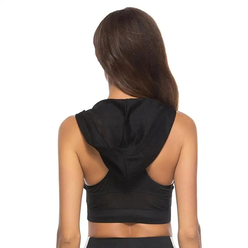 Women’s Hooded Sports Bra Tank Top - Workout Bralette for Running & Sports