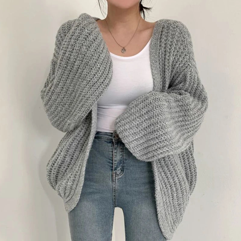 Vintage Harajuku Lantern Sleeve Women Cardigan Sweater – Casual Korean Fall Streetwear