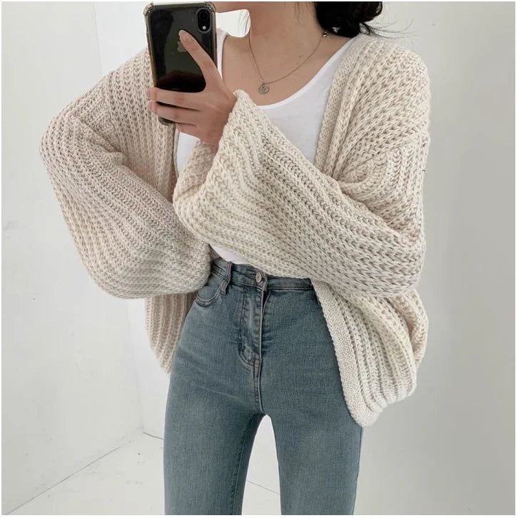 Vintage Harajuku Lantern Sleeve Women Cardigan Sweater – Casual Korean Fall Streetwear