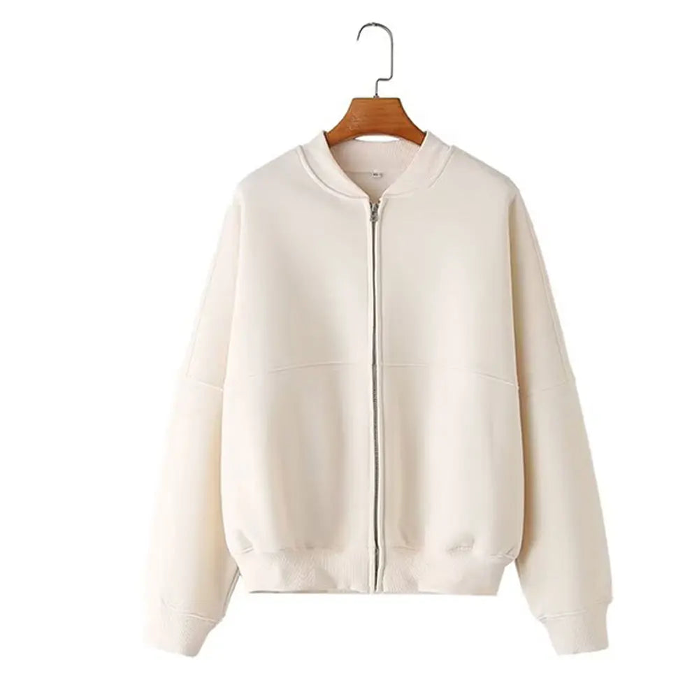 TRAFZA Women's 2-Piece Retro Zipper Bomber Jacket Sweatshirt & High-Waisted Velvet Pants Suit