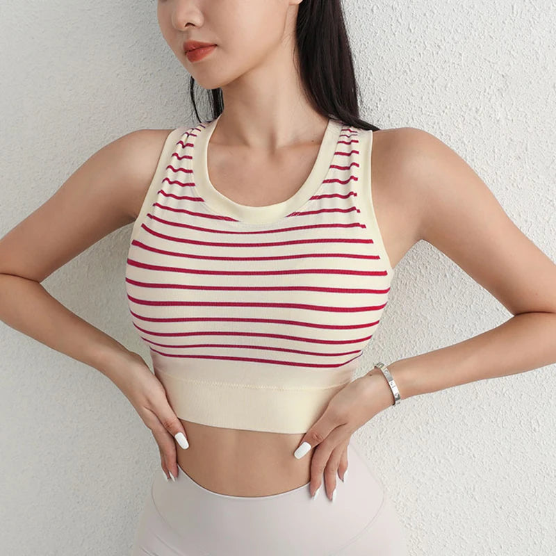 Women's Yoga Tank Top Ribbed Embroidery Crop Vest - Y2K Harajuku Sleeveless Slim Fit