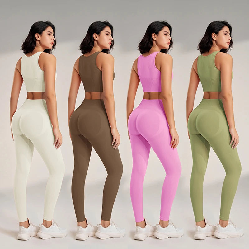 Yoga Clothing Set for Women – High Waisted Leggings & Seamless Top