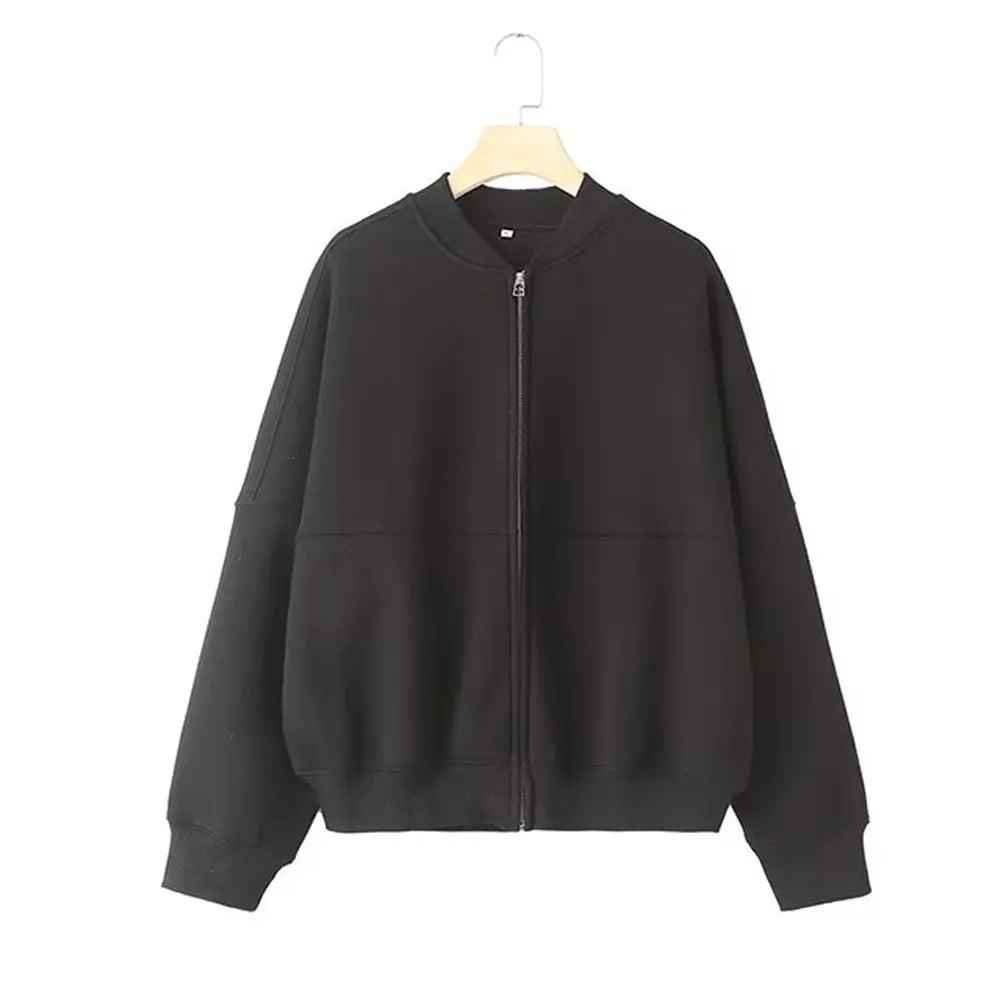 TRAFZA Women's 2-Piece Retro Zipper Bomber Jacket Sweatshirt & High-Waisted Velvet Pants Suit