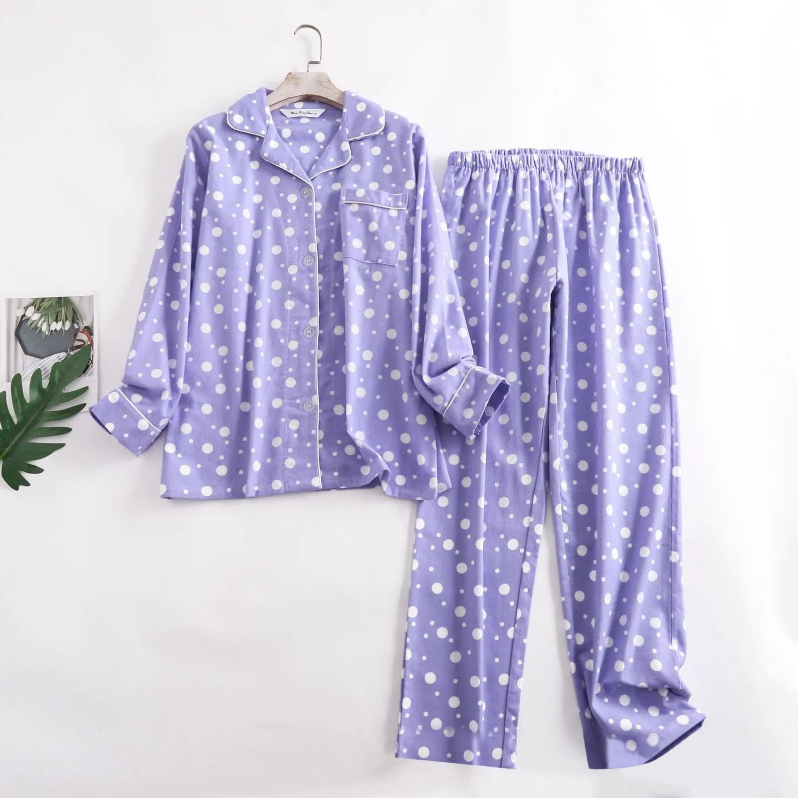 Ladies Cotton Pajamas Loungewear Plus Size Simple Loose Spring  Autumn And Winter Cartoon Floral Print Long Sleeve Trousers Set