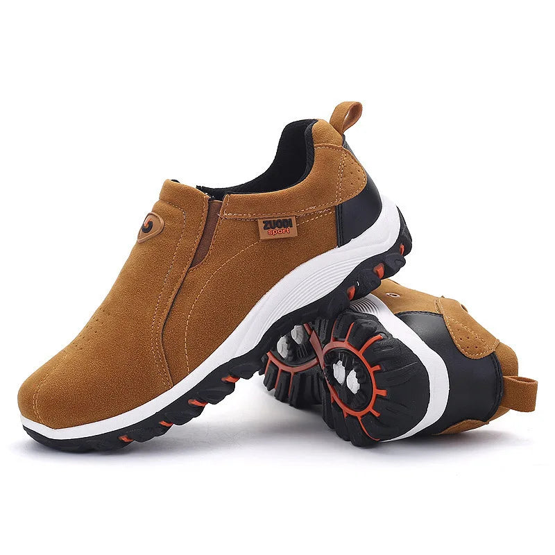 Men's Slip-On Hiking Shoes – Outdoor PU Leather Trekking Sneakers