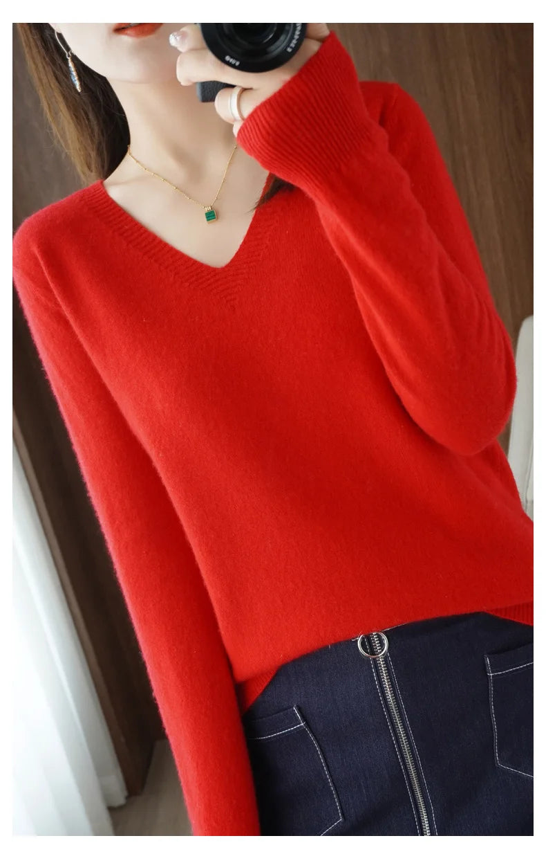 New Cashmere Women's V-neck Pullover Lace Hollow Out Sweater