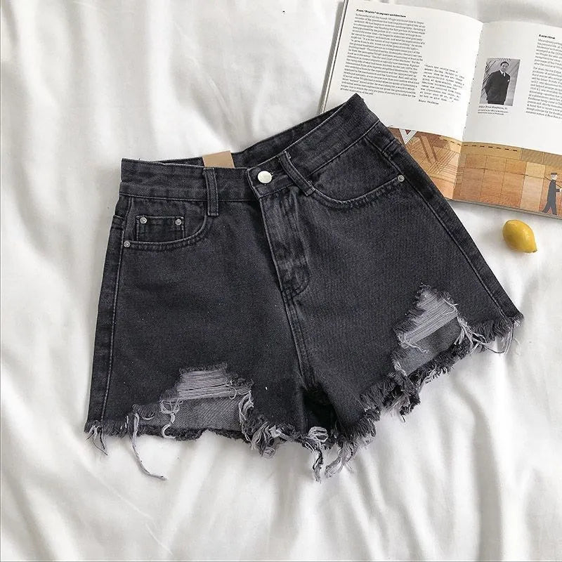 Korean Denim Shorts for Women – High Waist, Ripped, Y2K Streetwear