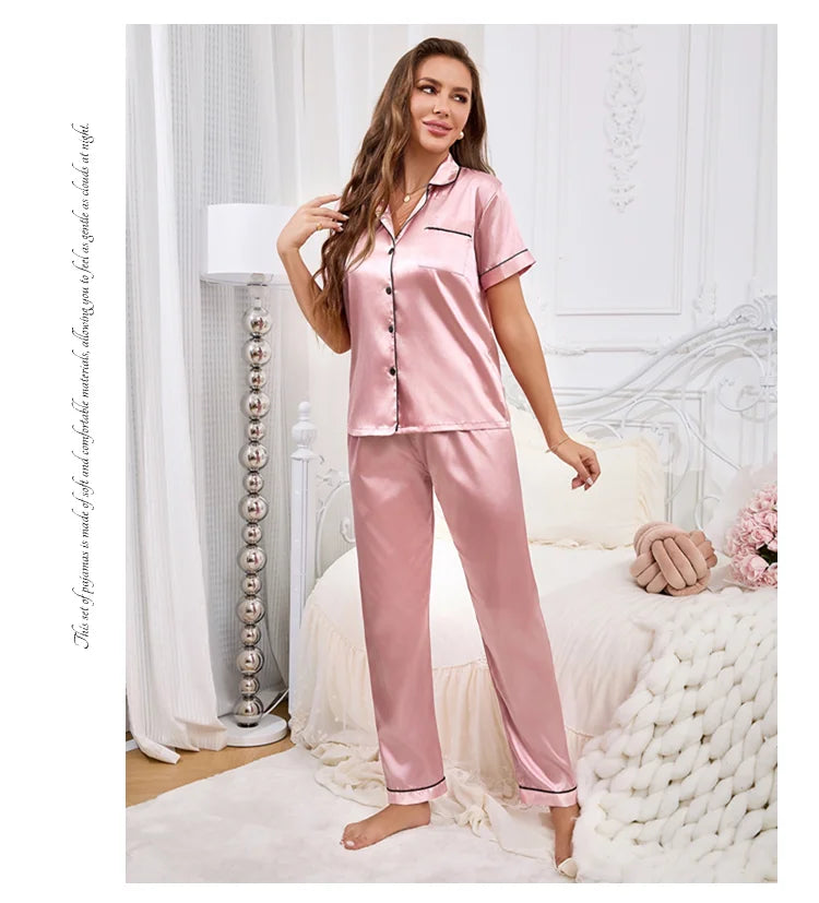 Women's Satin Pajamas Set - Autumn Button-Down Sleepwear