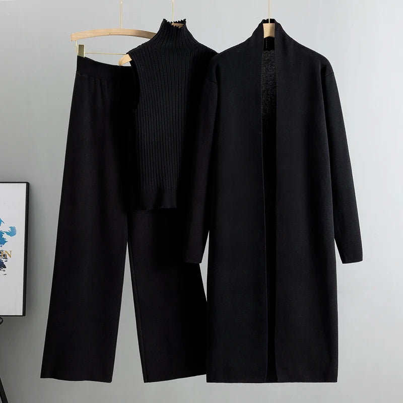 Spring Autumn 3-Piece Women Cardigan Tracksuit Set