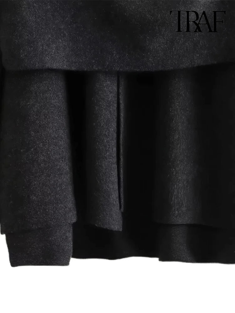 TRAF Women's Fashion Fall Winter Chic Knitted Asymmetric Jacket with Split Hem