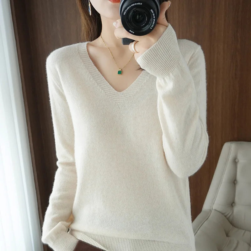 New Cashmere Women's V-neck Pullover Lace Hollow Out Sweater