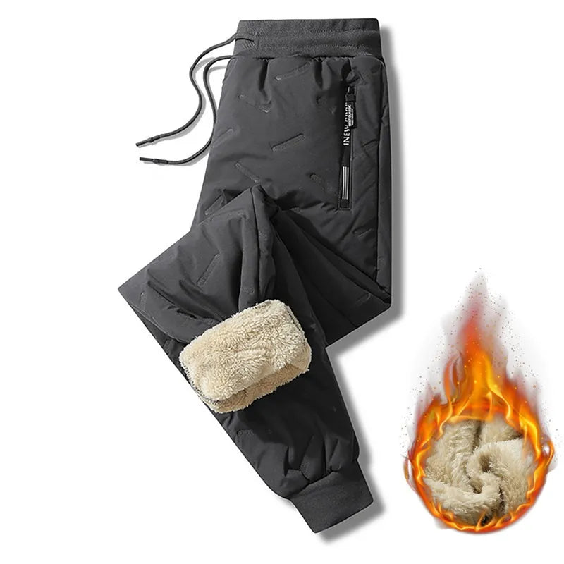 Winter Sweatwear Men Thick Fleece Sweatpants Lambswool Thermal Casual Waterproof Warm Cotton Trousers