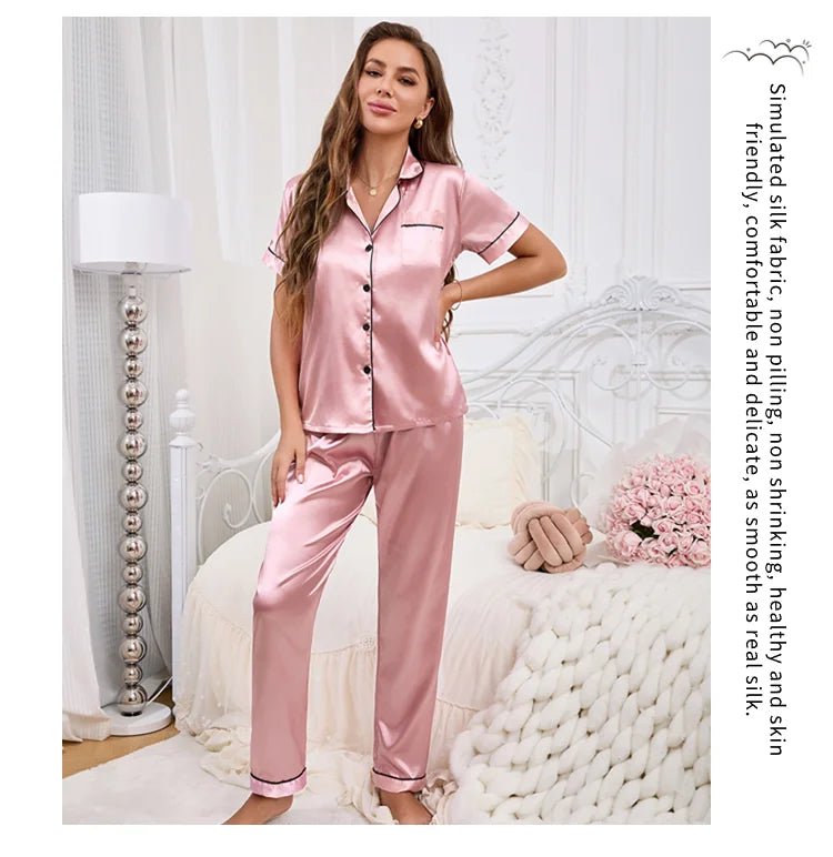 Women's Satin Pajamas Set - Autumn Button-Down Sleepwear