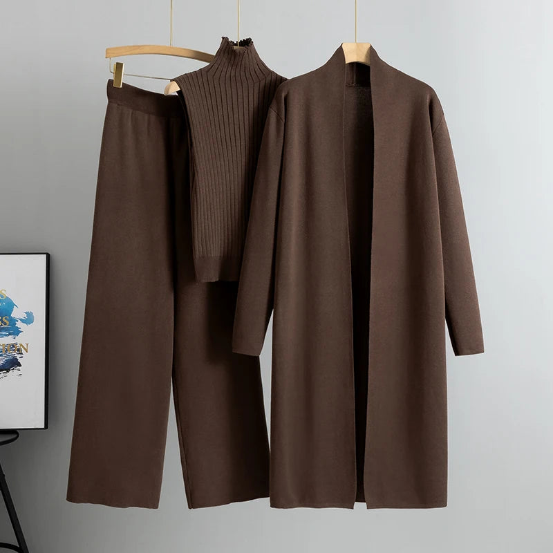 Spring Autumn 3-Piece Women Cardigan Tracksuit Set
