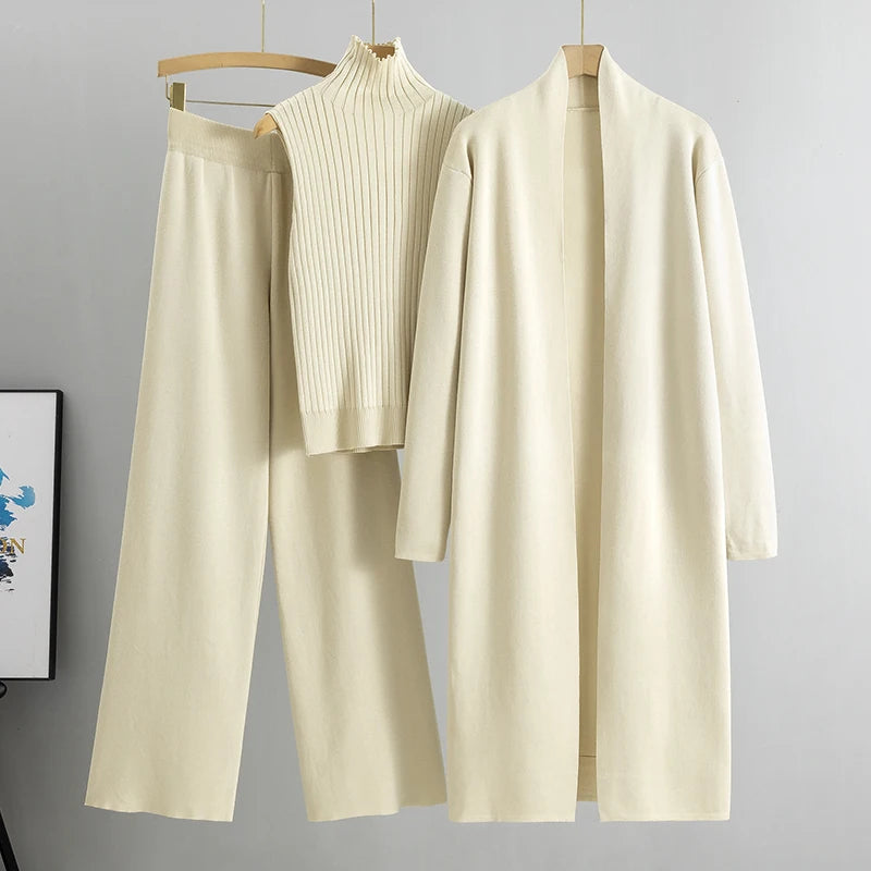 Spring Autumn 3-Piece Women Cardigan Tracksuit Set