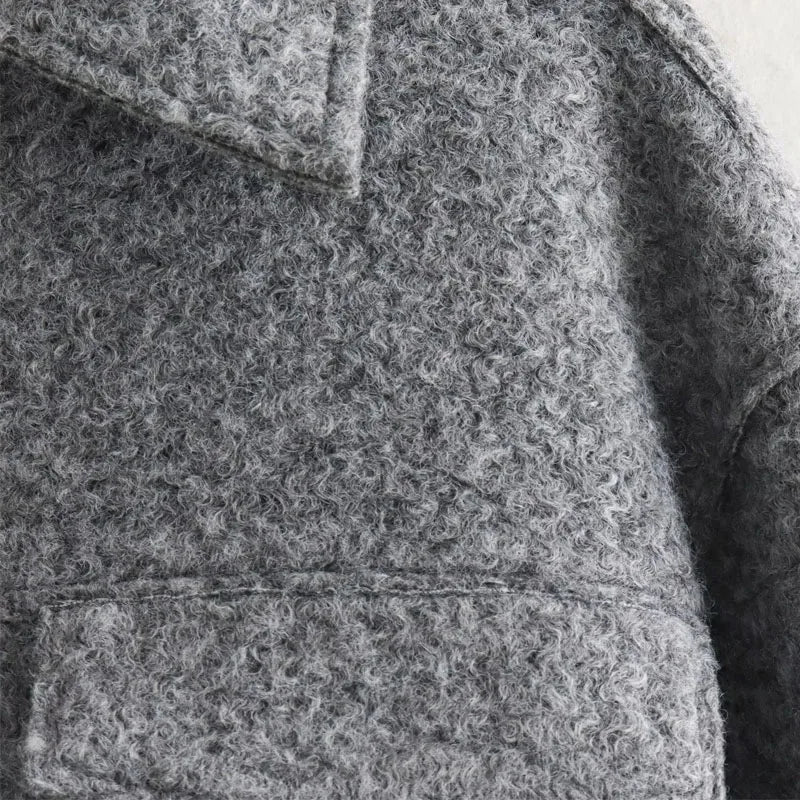 TRAF Autumn Winter Cropped Jacket for Women - Tweed Zip Crop Coat