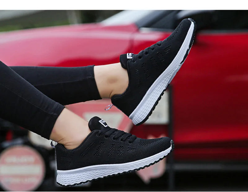 Women’s Casual Breathable Mesh Sneakers - White Flat Shoes