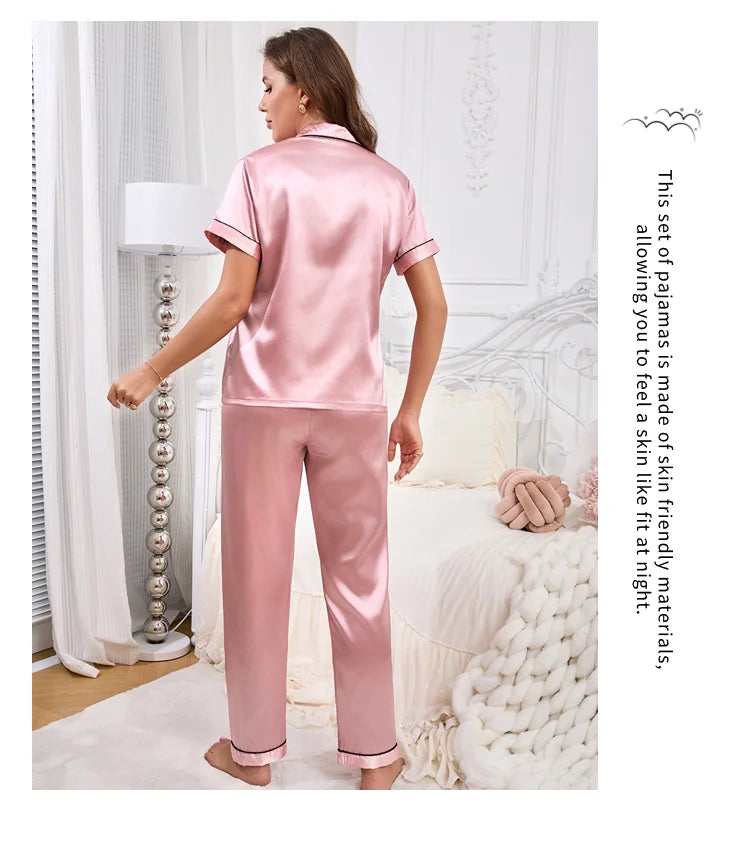 Women's Satin Pajamas Set - Autumn Button-Down Sleepwear